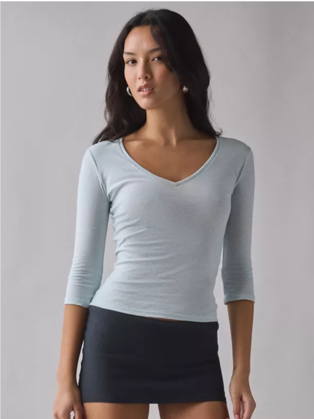 Urban Outfitters Spill the Tee Light Blue V-Neck 3/4 Sleeve Women's Top
